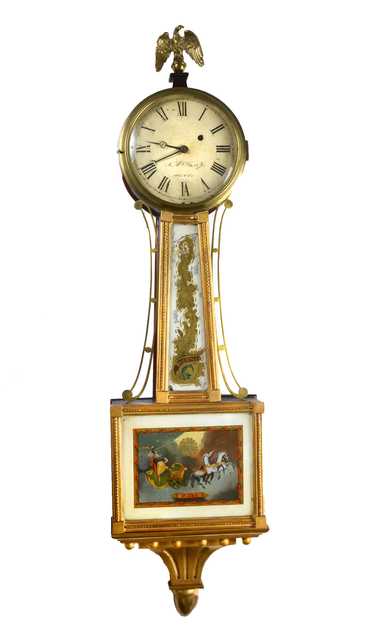 Appraisal: AARON WILLARD JR BANJO CLOCK Reverse painted Aaron Willard Jr