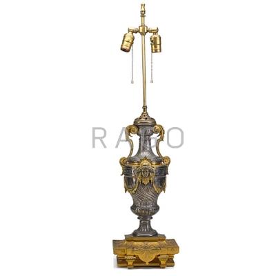 Appraisal: FRENCH GILT BRONZE AND PEWTER TABLE LAMP Female heads in