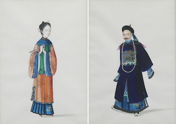 Appraisal: A Pair of Gouache Drawings of Chinese Figures A lovely