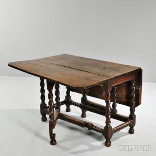 Appraisal: William and Mary-style Oak Gate-leg Table England drop-leaf top on