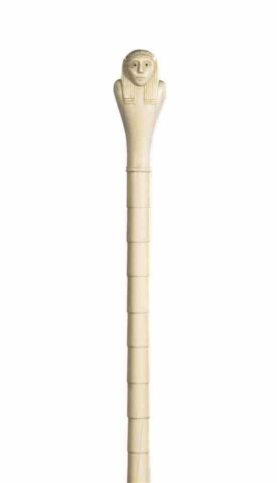 Appraisal: An Egyptian Revival Carved Ivory Walking Stick headed by a