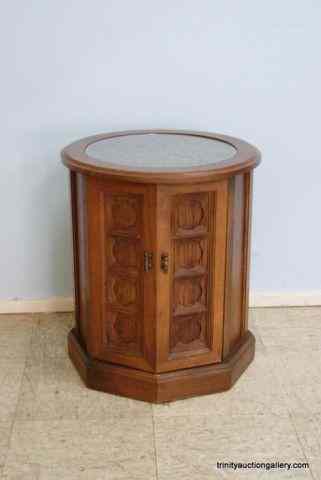 Appraisal: Vintage Walnut Carved Top w Glass Side TableFrom the 's