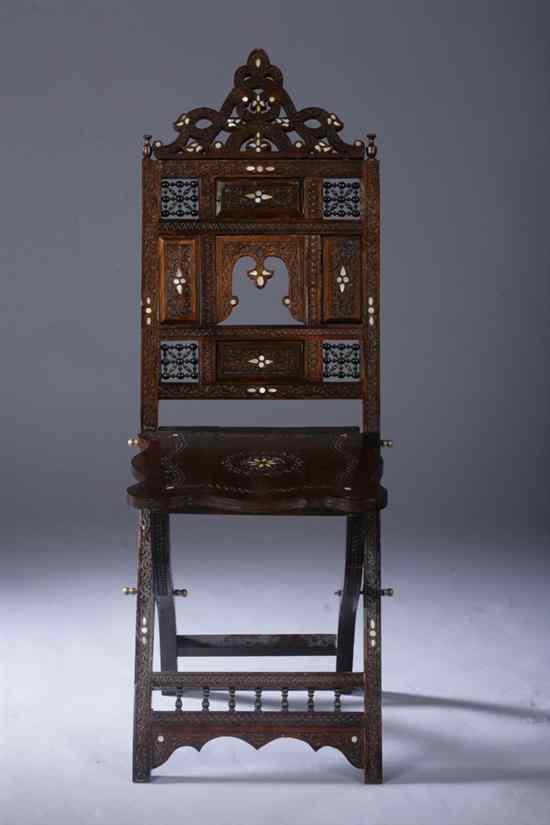 Appraisal: SYRIAN MOTHER-OF-PEARL INLAID WOOD CHAIR - in x in x