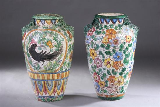 Appraisal: TWO LARGE ITALIAN MAIOLICA FLOOR URNS mid- th century Each