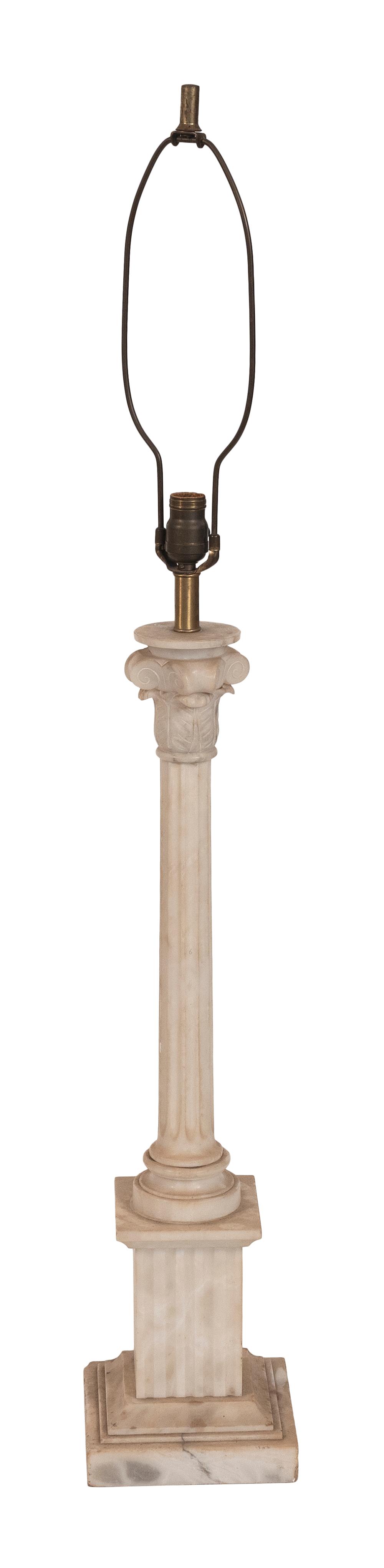 Appraisal: ALABASTER COLUMN-FORM LAMP EARLY TO MID- TH CENTURY HEIGHT TO