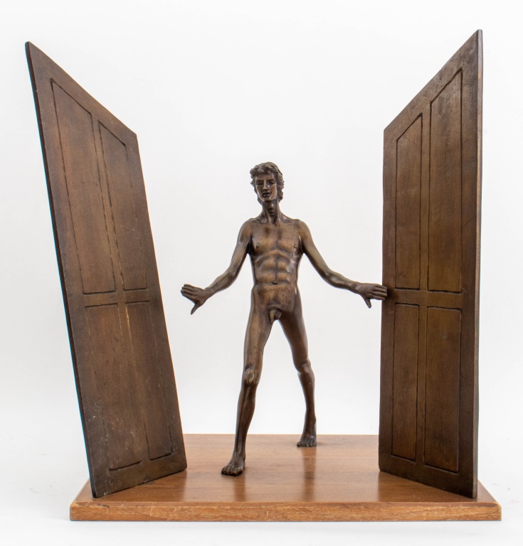 Appraisal: VICTOR SALMONES OPEN THE DOORS BRONZE SCULPTURE Victor Salmones Mexican