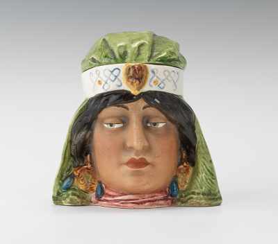 Appraisal: Mid-Eastern Figural Head of Woman Tobacco Jar Porcelain head with