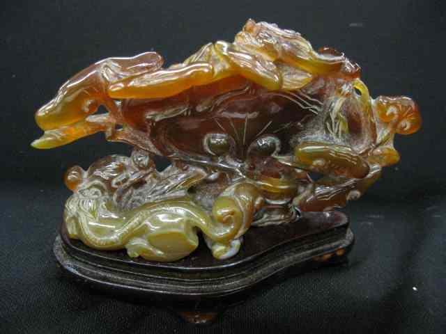 Appraisal: Chinese Carved Agate Figurine serpent landscape '' tall '' wide