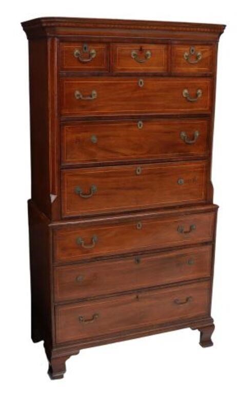 Appraisal: English Georgian period mahogany highboy chest-on-chest early th c molded