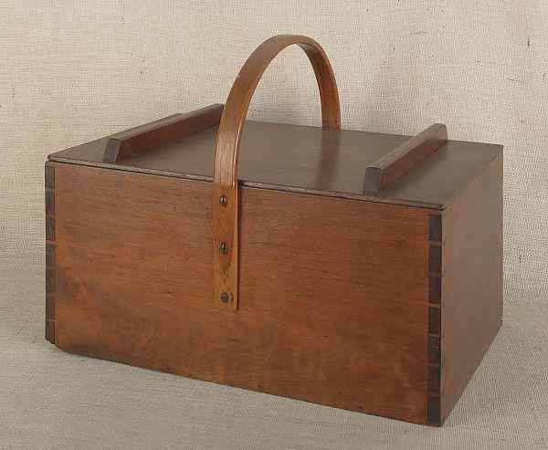 Appraisal: Pennsylvania walnut box th c with bentwood carrying handle h