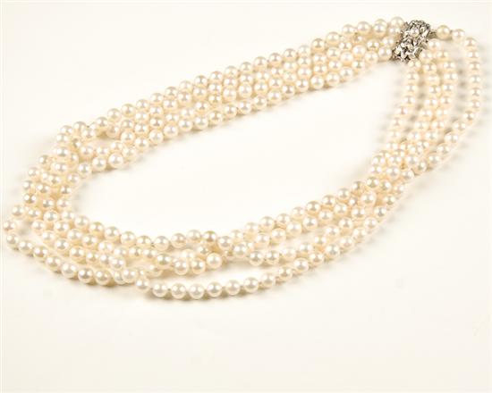 Appraisal: A Cultured Pearl and Diamond Necklace having four strands of