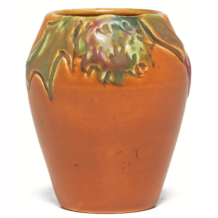 Appraisal: Rookwood vase carved matt with a thistle decoration executed by