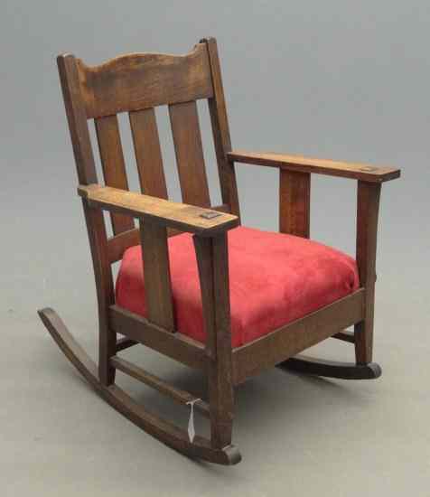 Appraisal: Arts and Crafts Mission oak rocking chair '' Seat Ht