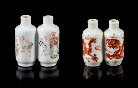 Appraisal: Two Double-Bottle Porcelain Snuff Bottles Height of tallest inches Two