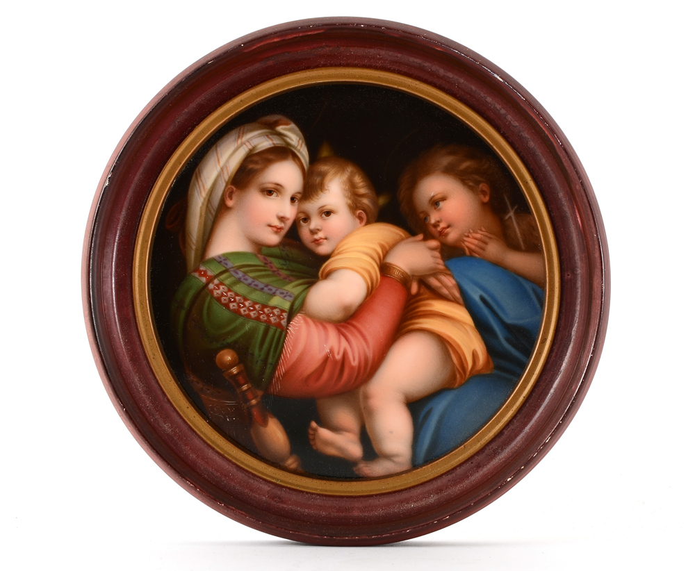 Appraisal: MINIATURE PAINTING ON PORCELAIN AFTER RAPHAEL'S MADONNA '' Diameter framed