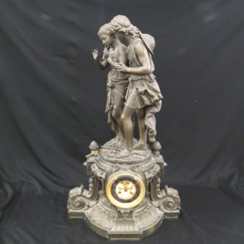 Appraisal: Victorian Bronzed Mantle Clockby Pieffer young couple movement by Japy