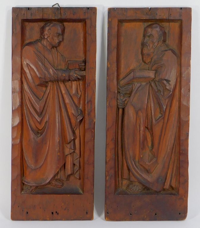 Appraisal: C Gothic Revival Iconographic Carved Wood Panels United States th