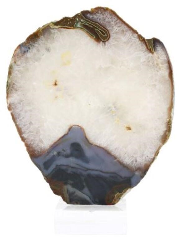 Appraisal: Agate slice Brazil mounted on colorless acrylic base fossil h