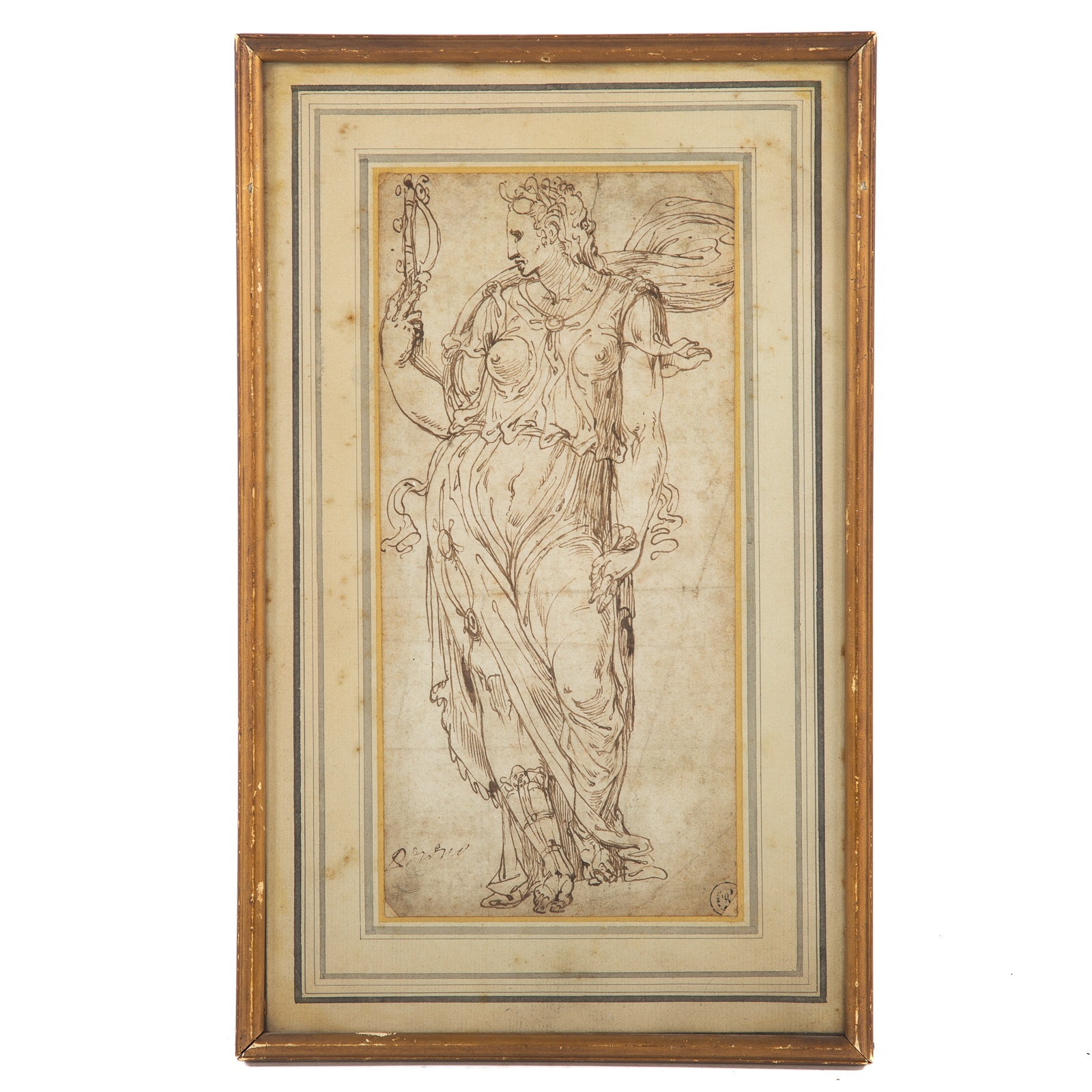 Appraisal: SCHOOL OF MICHELANGELO WOMAN WITH MIRROR Italian th century or