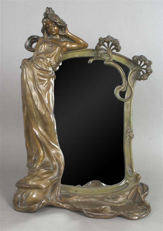 Appraisal: An Art Nouveau Patinated Metal Mirror Robert Pfeffer Height x