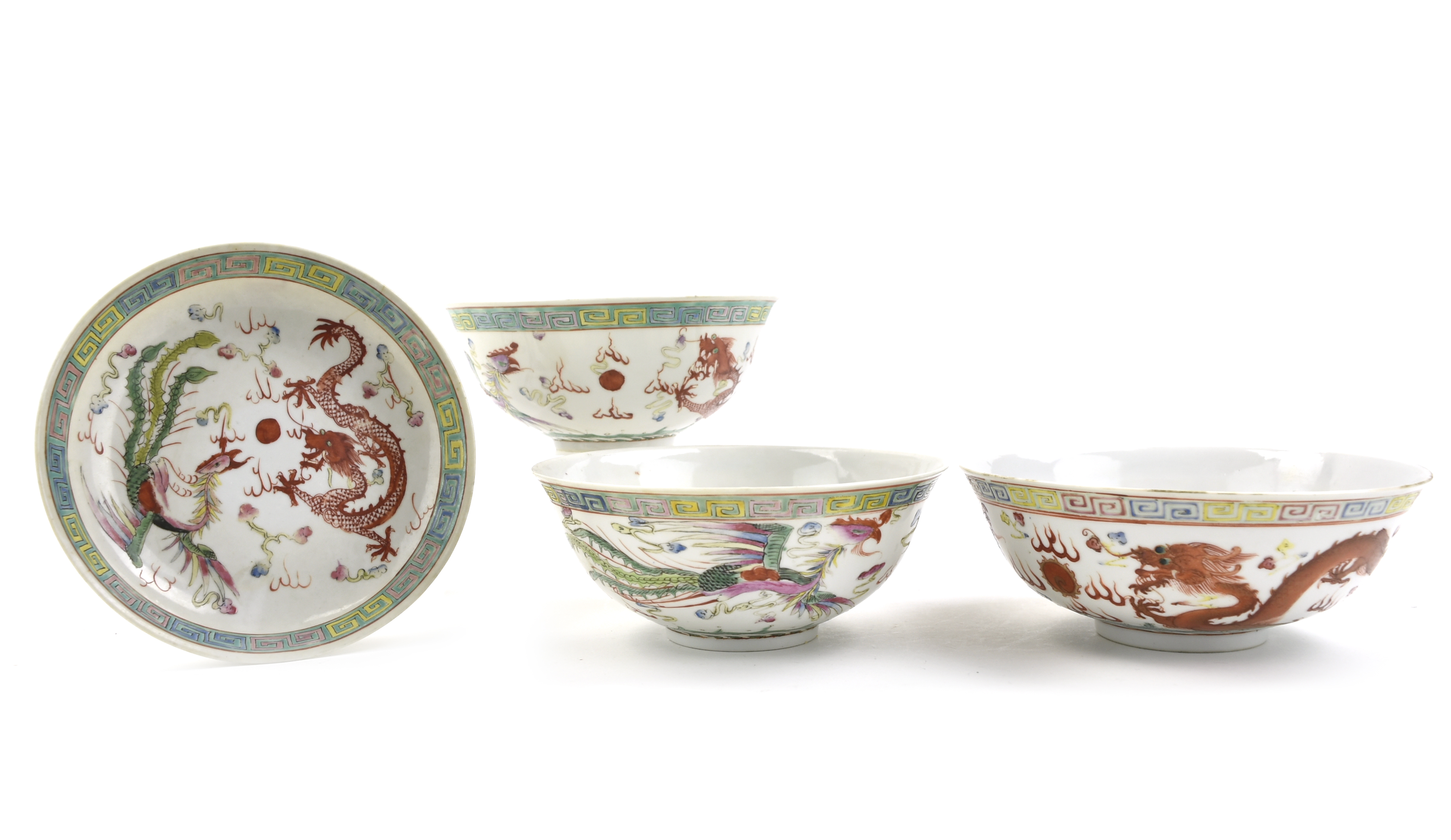 Appraisal: Chinese early th C four similarly decorated bowls decorated ferocious