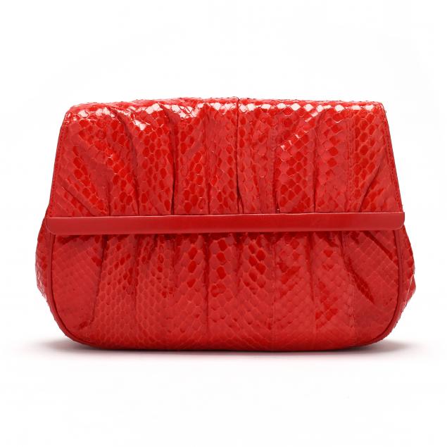 Appraisal: Vintage Red Snakeskin Convertible Clutch Gucci Made in Italy featuring