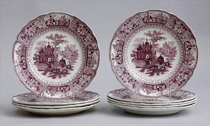 Appraisal: TEN STAFFORDSHIRE CRANBERRY TRANSFER-DECORATED PLATES Each with identical scene of