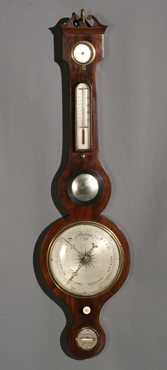 Appraisal: George III Style Ebonized Wood Inlaid Mahogany 'Banjo' Barometer -