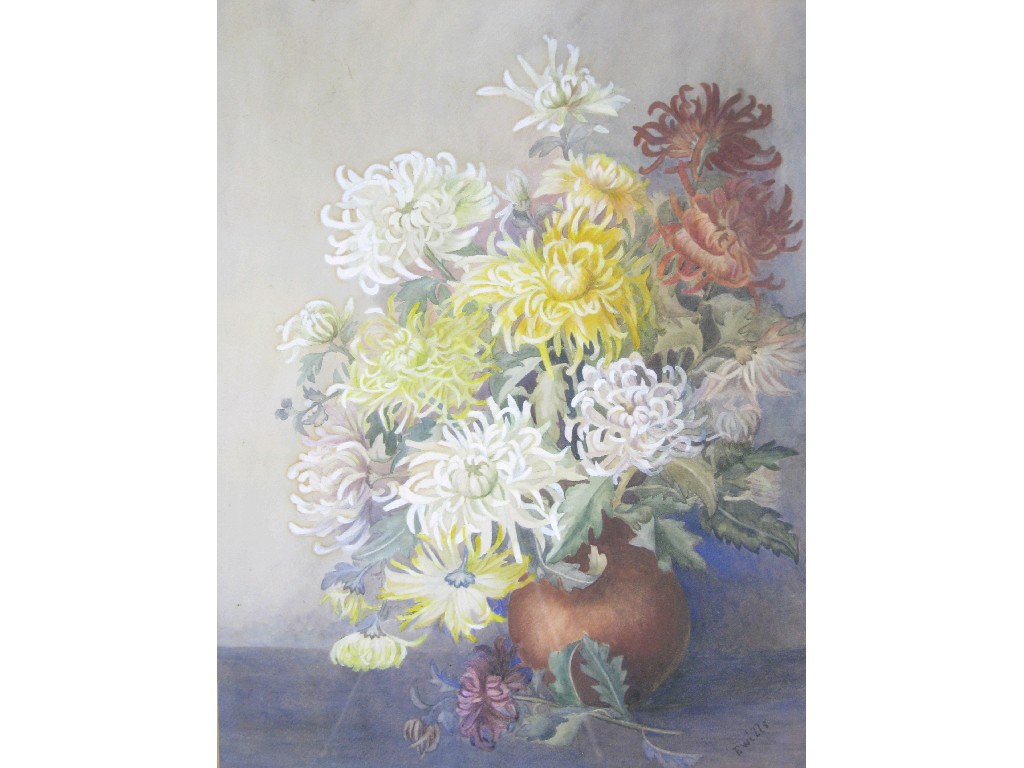 Appraisal: E WILLS Still Life of Chrysanthemums signed watercolour x in