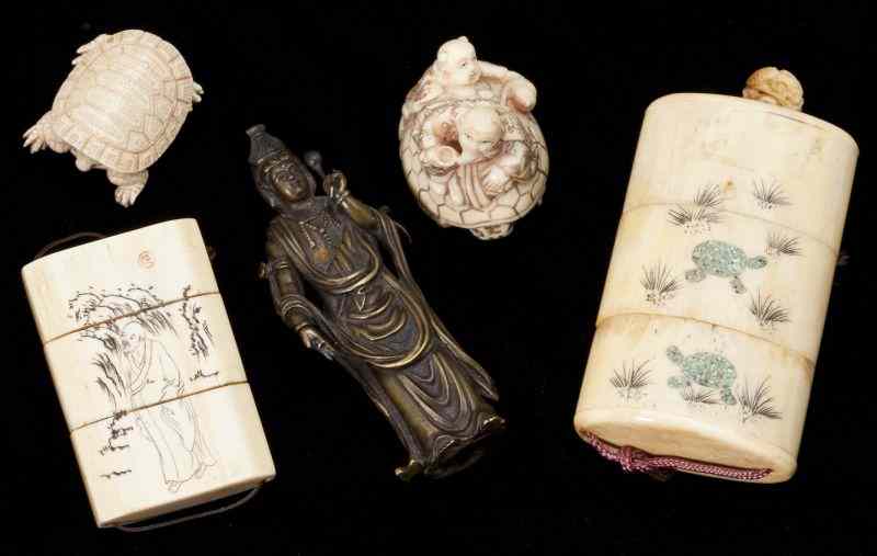 Appraisal: Group of Five th century Asian Objets d'Artto include three-part