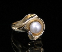 Appraisal: A Ladies' Gold Pearl and Diamond Ring k yellow gold