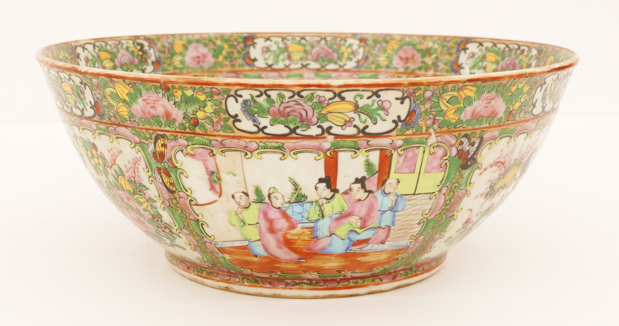 Appraisal: Chinese Qing Rose Canton Punch Bowl ''x '' Polychrome enameled