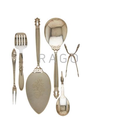 Appraisal: GEORG JENSEN Six assembled sterling serving pieces Acorn cake server