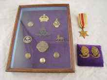 Appraisal: A display frame of military and other badges two Artists'