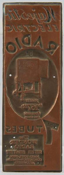 Appraisal: Majestic Radio Model Ad Printer's Block This copper colored metal