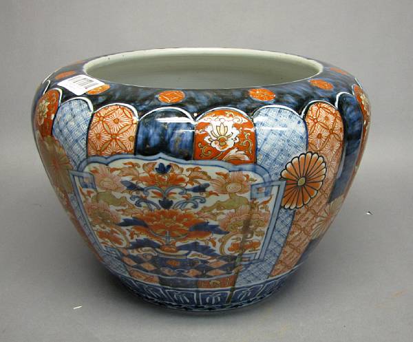 Appraisal: An Imari porcelain hibachi Meiji Period The tapering ovoid body