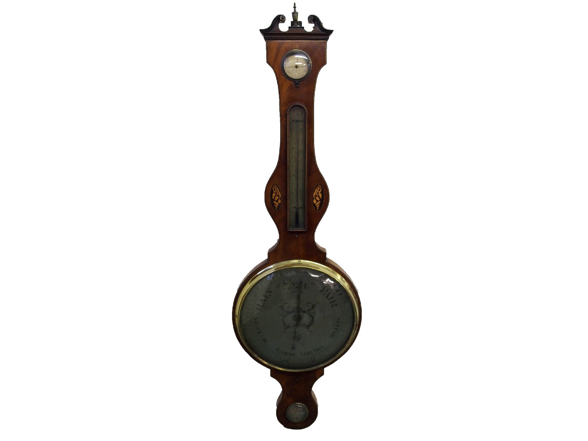 Appraisal: A George III mahogany wheel barometer and thermometerwith shell inlaid