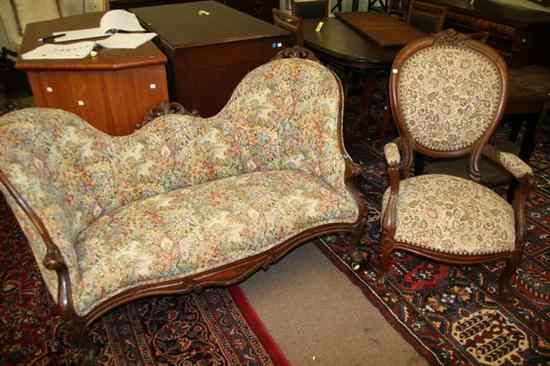 Appraisal: VICTORIAN LOVESEAT AND OPEN ARM CHAIR - in x in