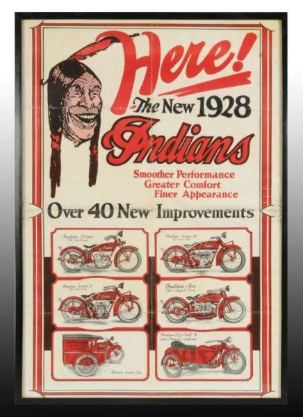 Appraisal: Paper Indian Motorcycles Poster Description Framed under glass Great graphics