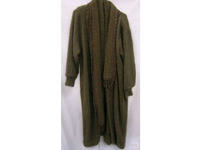 Appraisal: Cocoa Angora full length open sweater jacket with attached scarf