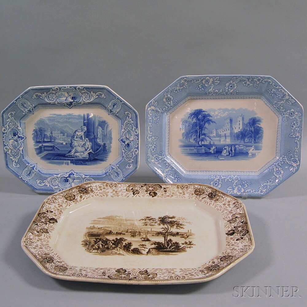 Appraisal: Three Transferware Platters a blue and white Clementson platter with