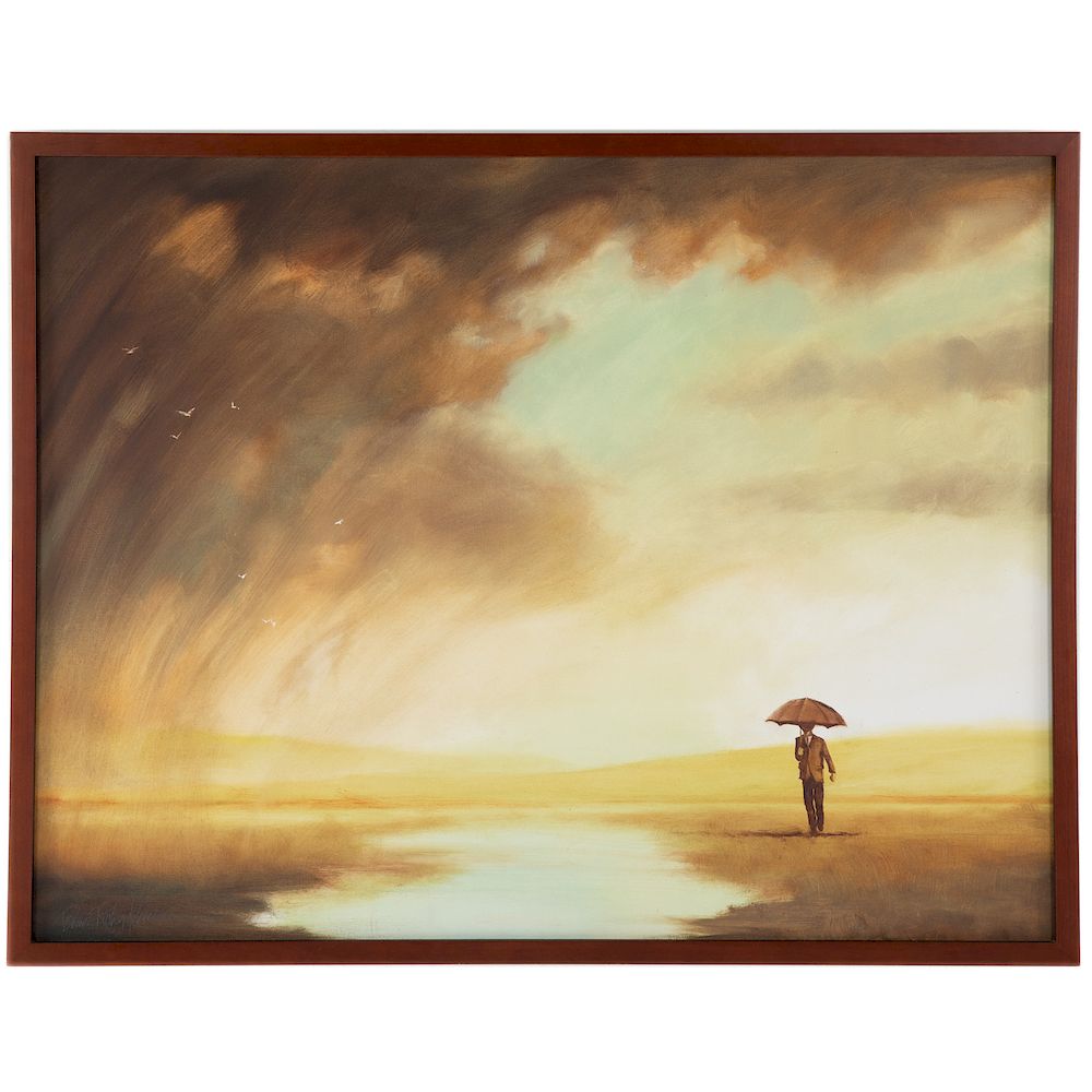 Appraisal: David Richey Johnsen Man with Umbrella American b Oil on