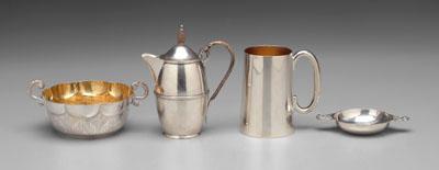 Appraisal: Four pieces English silver two-handled porringer gilt interior London -