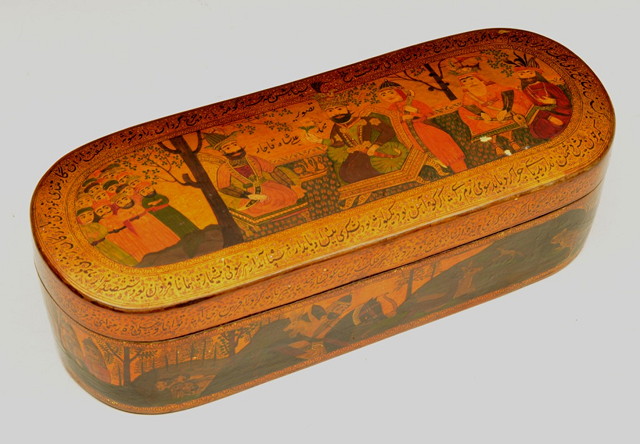 Appraisal: A PERSIAN LACQUERED SCRIBES BOX fitted pen tray with ink