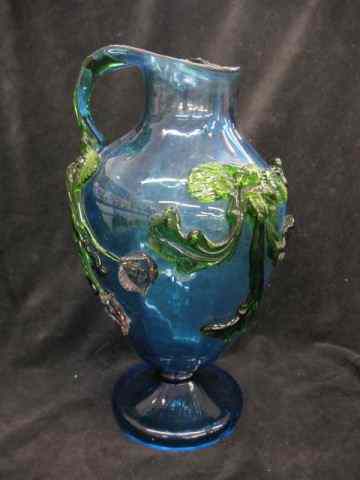 Appraisal: Steuben Art Glass Vase blue with applied floral vine rare