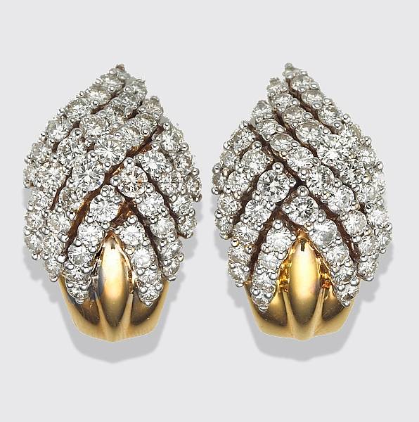 Appraisal: A pair of diamond and k gold clip-earrings estimated total