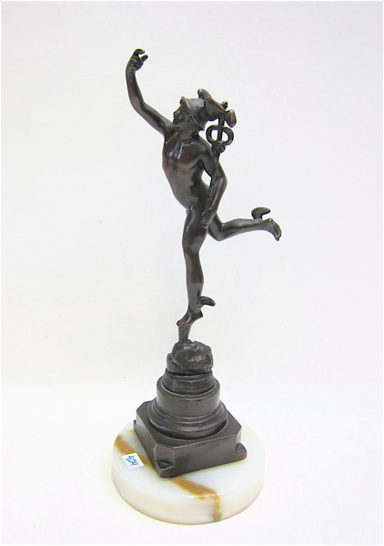 Appraisal: BRONZE CLAD SCULPTURE OF MERCURY standing with one leg extended