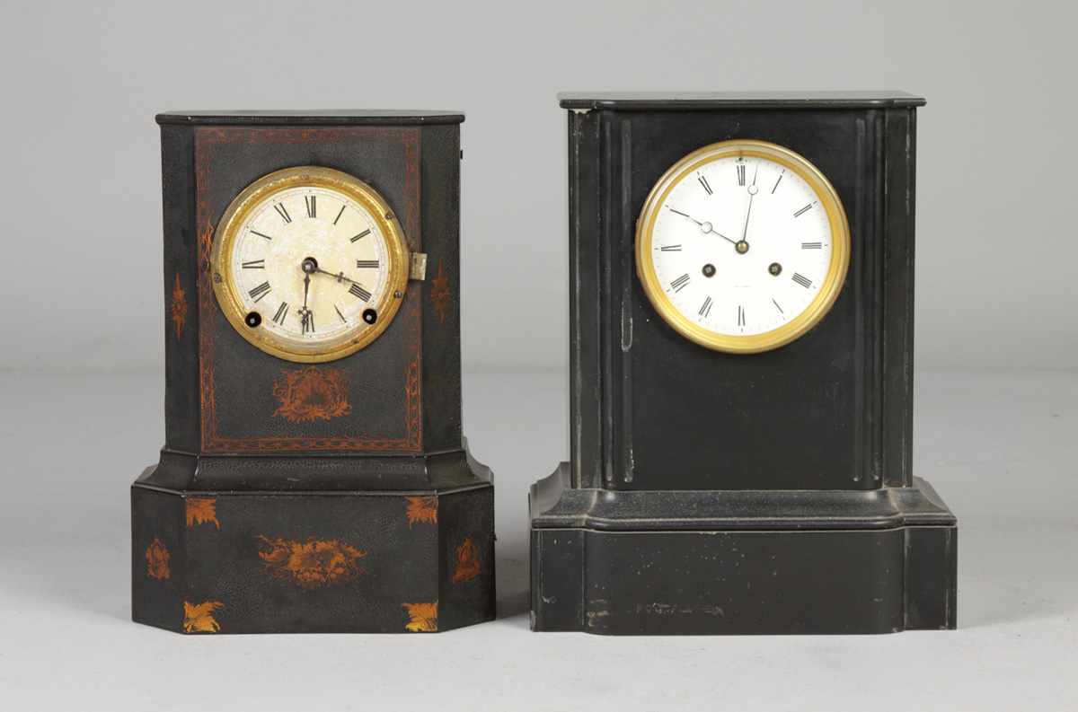 Appraisal: Iron Front Clock Slate Clock Lot American Clock Co Iron