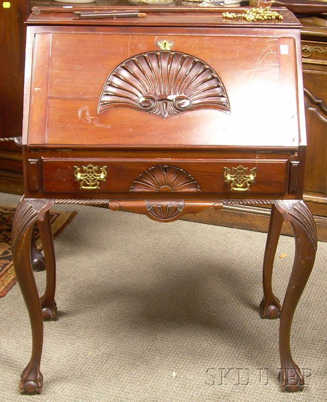 Appraisal: Late Victorian Carved Mahogany Slant-lid Lady's Writing Desk with shell