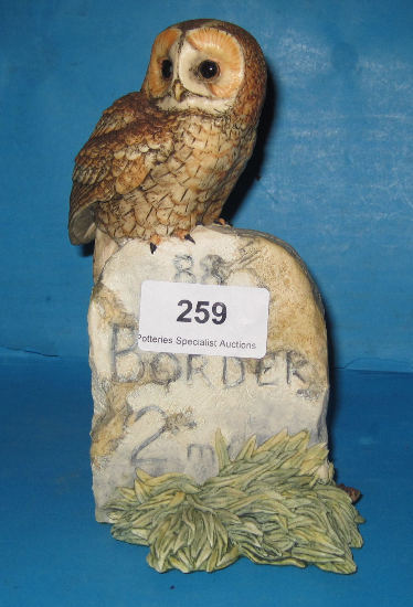 Appraisal: Border Fine Arts Model of Owl on Milestone signed by